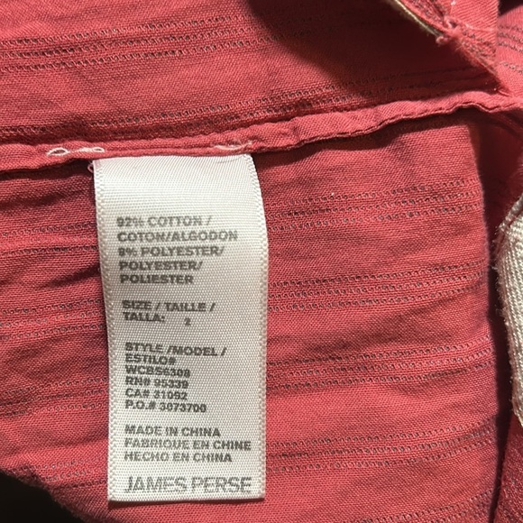 James Perse Pinstripe Dress Cottage Core Side Slits Zip Up Red Dress Sz 2 C6 - Picture 4 of 5